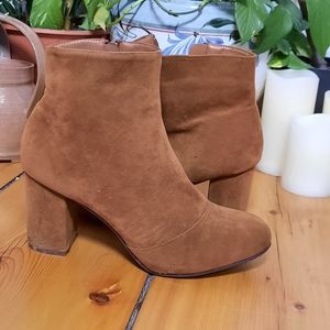 Suede Brown Block Heel Boots